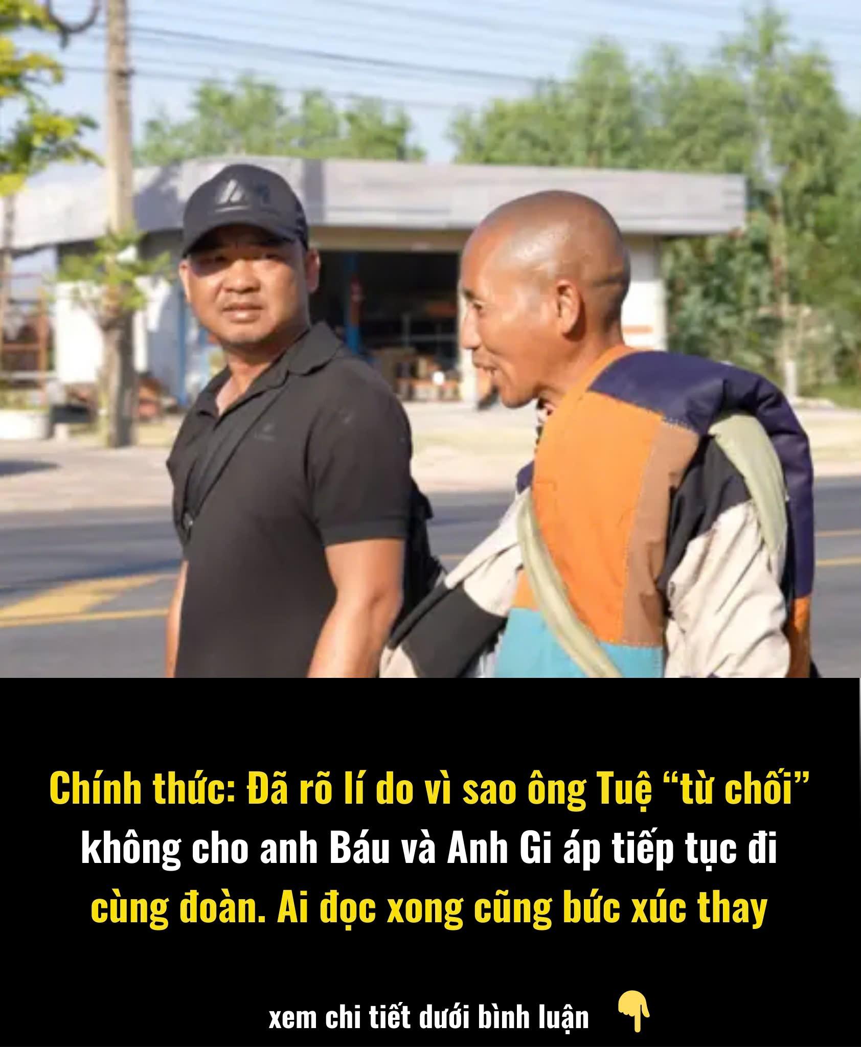 Có thể là hình ảnh về ‎2 người và ‎văn bản cho biết '‎لنف Chính thức: Đã rõ lí do vì sao ông Tuệ "từ chối" không cho anh anh Báu và Anh Gi áp tiếp tục đi cùng đoàn. Ai đọc xong cũng bức xúc thay xem chi tiết dưới bình luận‎'‎‎